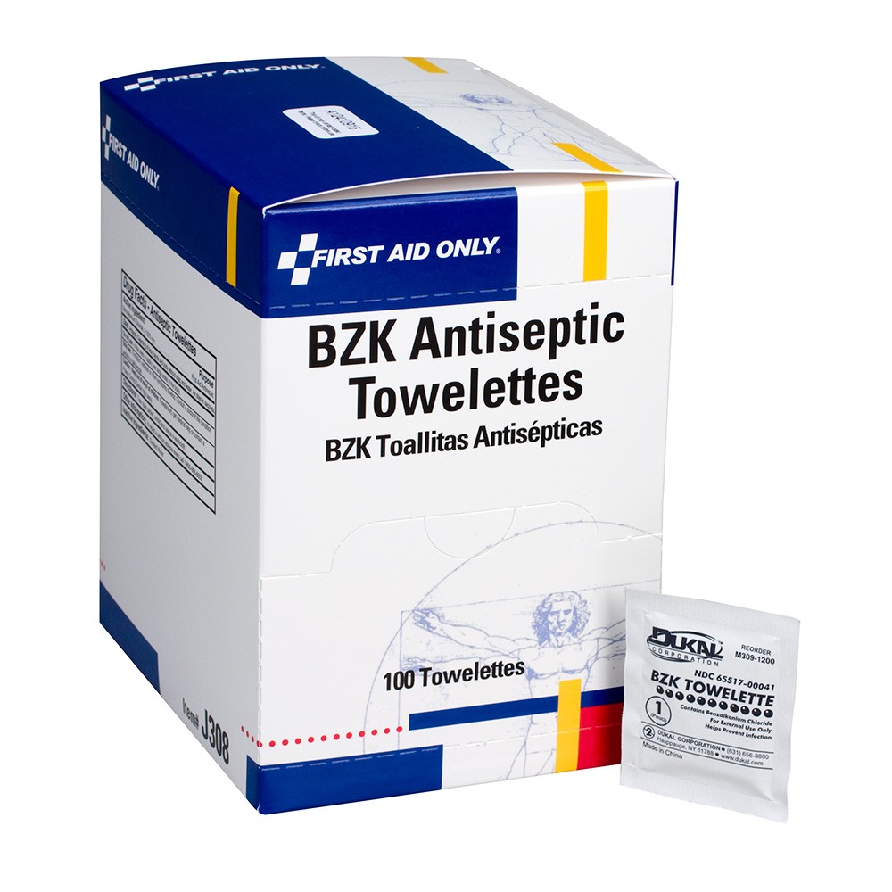 Individually Wrapped  BZK Antiseptic Wipes - First Aid Safety